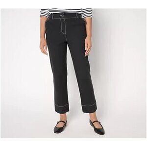Isaac Mizrahi Live! 24/7 Stretch Straight Leg Ankle Pants Pitch Black 12 A68636